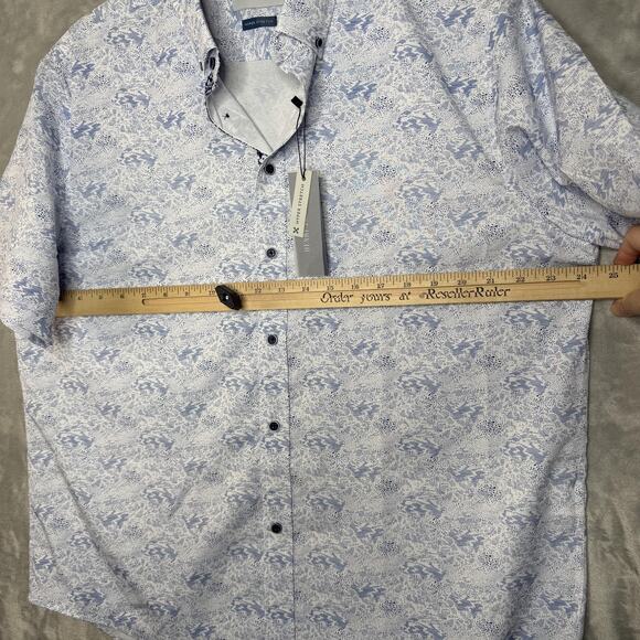 Henri James Shirt Mens XL Short White Blue Abstract Print Hyper Stretch Casual - Picture 9 of 11